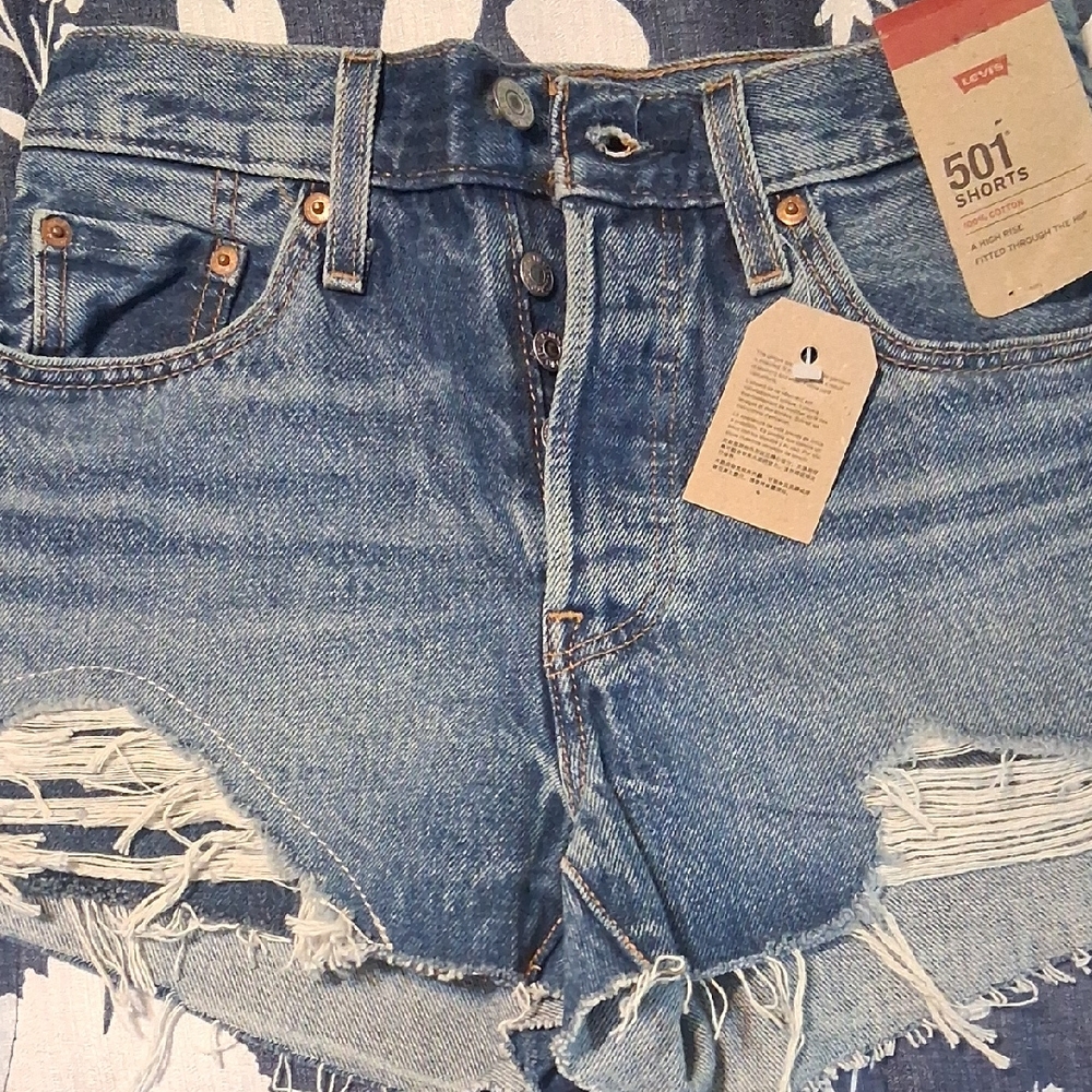 Levi's Distressed Blue Denim 501 Shorts